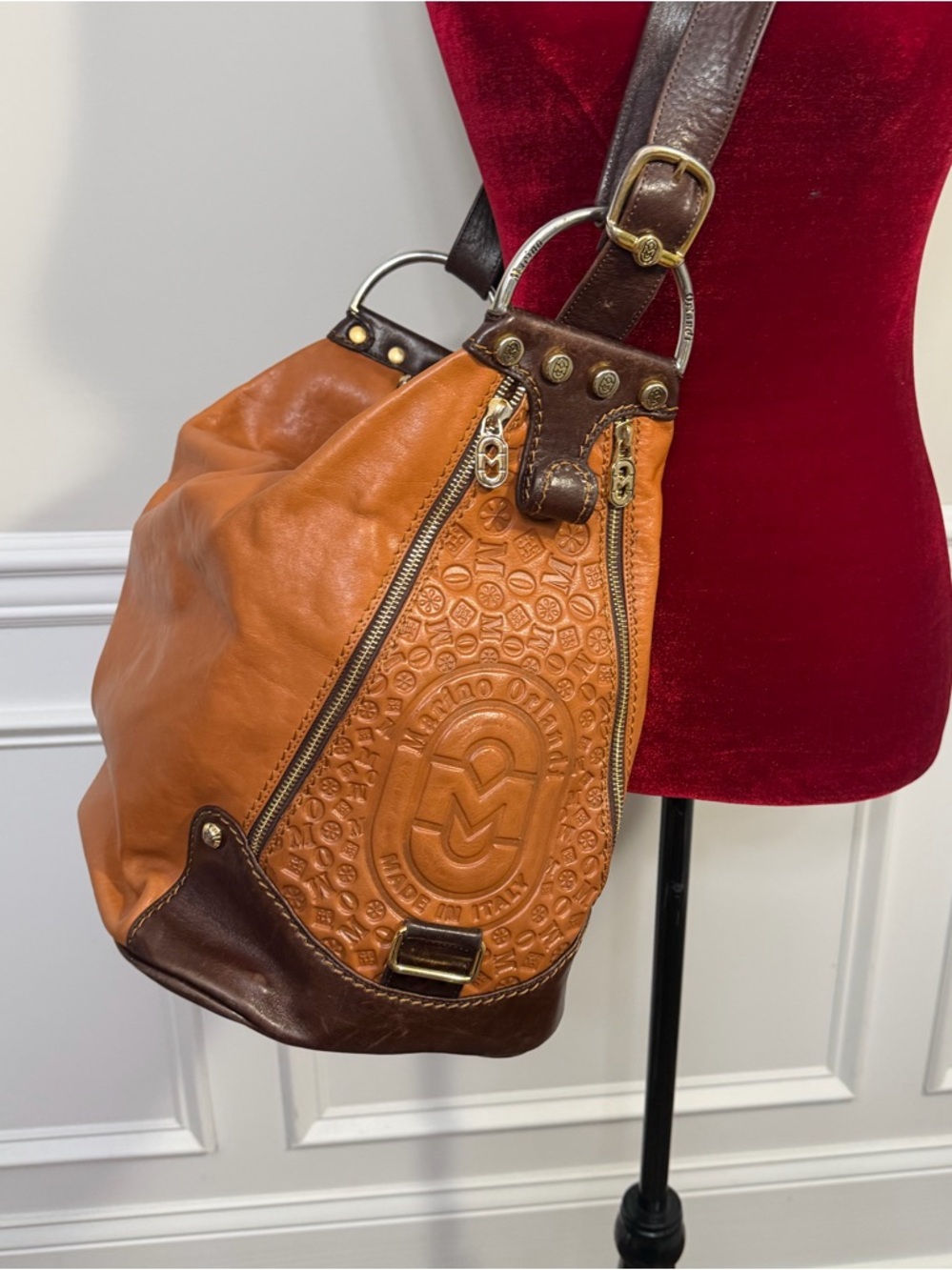 Marino Orlandi Italian Leather Backpack Shoulder Bag Vintage